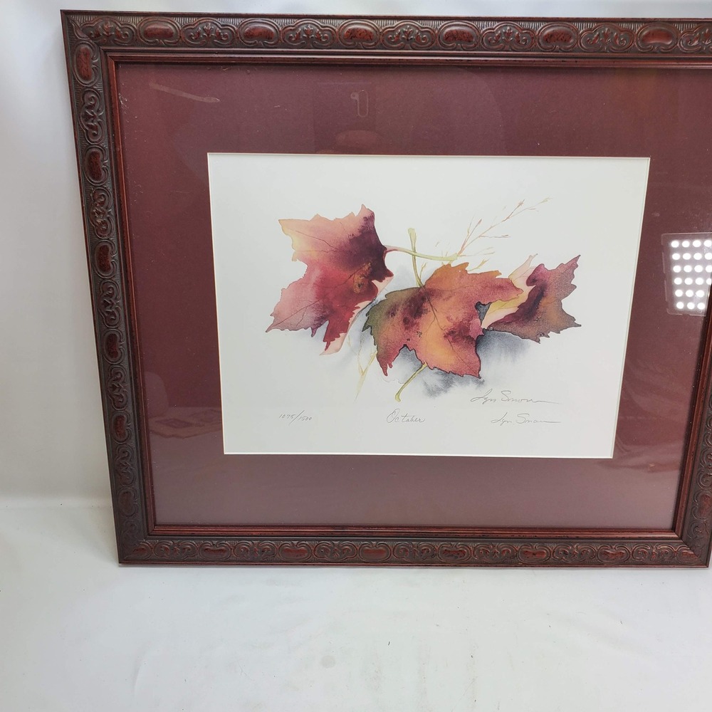 Lyn Snow October Framed Watercolor Print Signed Numbered 1075/1500 Autumn Leaves